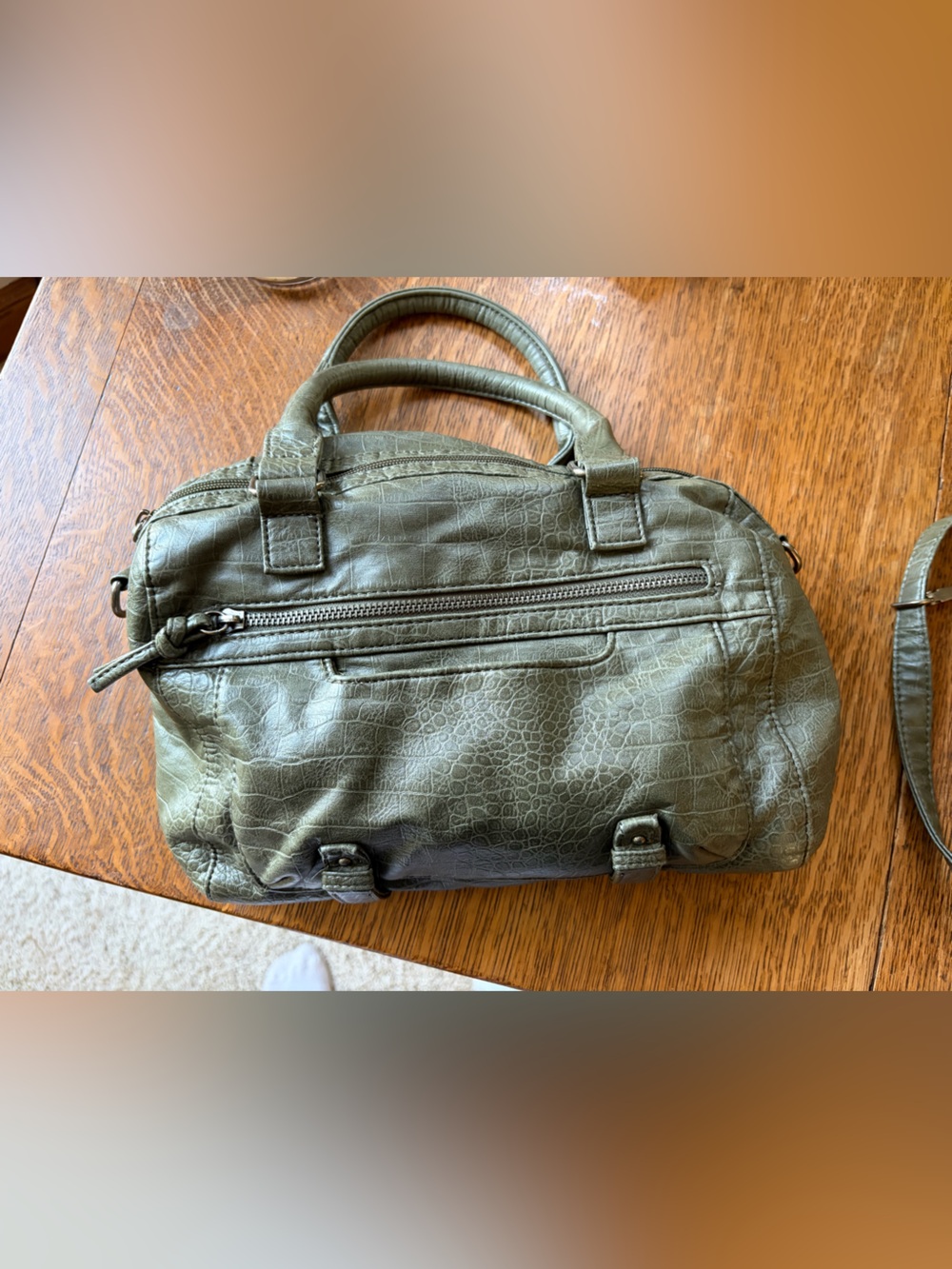 Bueno Olive Green Textured Leather Duffel Bag